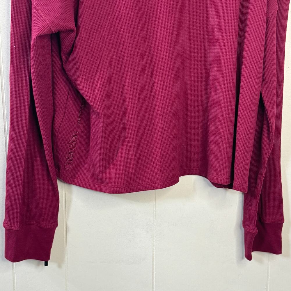 Calvin Klein Womens Thermal Knit Top Size XXL Red Long Sleeve Cropped Turtleneck - Picture 3 of 9